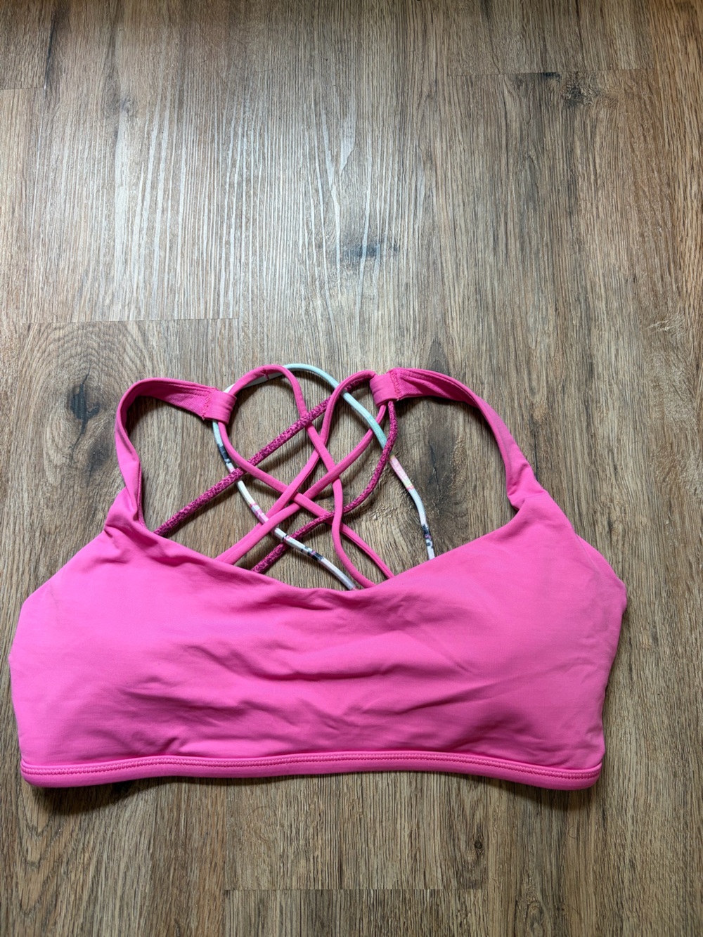 Lululemon Bright Pink Strappy Back Sports Bra Medium Support w/ padding